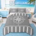 thumbnail image 1 of Manfei Minimalist Gray Compass Stripe Full Size Comforter Sets for Kids Boys and Girls, Nautical Marine Print Bedding Sets, Gray Reversible 3 Pieces, 1 Comforter and 2 Pillowcases, 1 of 6