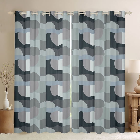 Manfei Minimalist Half Circle Blackout Curtains, Gray Tone Block Curtains Pack of 2 (42x84 Each), Multi Gray