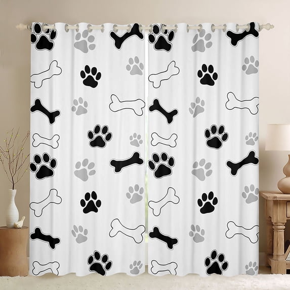 Manfei Minimalist Kitten Paw Blackout Curtains Set of 2 (52x84 Each), Dog Bone Curtain, White Gray