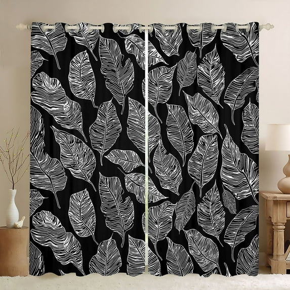 Manfei Minimalist Leaves Boy Girl Blackout Curtains Set of 2 (52x84 Each),Botanical Plants Window Curtains,Vintage Aesthetic Curtains and Drapes,Super Cozy Room Decor