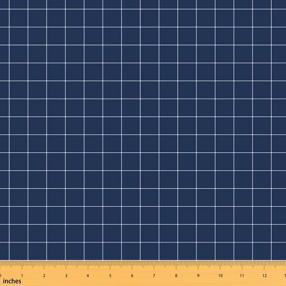 Manfei Minimalist Patchwork Fabric by the Yard 3 Yards, Geometric Plaid Room Decor Fabric by the Yard, Navy Grid