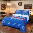 thumbnail image 1 of Manfei Minimalist Patriotic Stars Bed Sheets, God Bless America Print Full Size Sheets, Blue Red White, Reversible 4pcs (1 Flat Sheet, 1 Fitted Sheet and 2 Pillowcases), 1 of 6