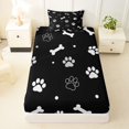 thumbnail image 1 of Manfei Minimalist Paw Twin Fitted Sheet, Dog Bone Silhouette Bedding, Black White, 2 Pieces, 1 Fitted Sheet and 1 Pillowcase, 1 of 6