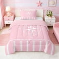 thumbnail image 1 of Manfei Minimalist Pink Compass Stripe Twin Comforter Sets for Kids Boys and Girls, Nautical Marine Print Bedding Set, Pink Reversible 2 Pieces, 1 Comforter and 1 Pillowcase, 1 of 6