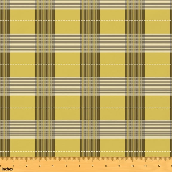 Manfei Minimalist Plaid Fabric by the Yard 2 Yards, Geometric Patchwork Sewing Fabric, Yellow Plaid