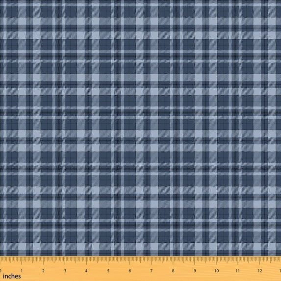 Manfei Minimalist Plaid Fabric by the Yard 5 Yards, Geometric Patchwork Fabric for Sewing, Denim Blue Plaid
