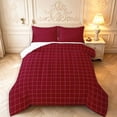 thumbnail image 1 of Manfei Minimalist Plaid Queen Comforter Set,Modern Grid Comforter Sets Queen,Dark Red White,Reversible,3pcs,1 Comforter and 2 Pillowcases,3pcs,1 Comforter and 2 Pillowcases, 1 of 7