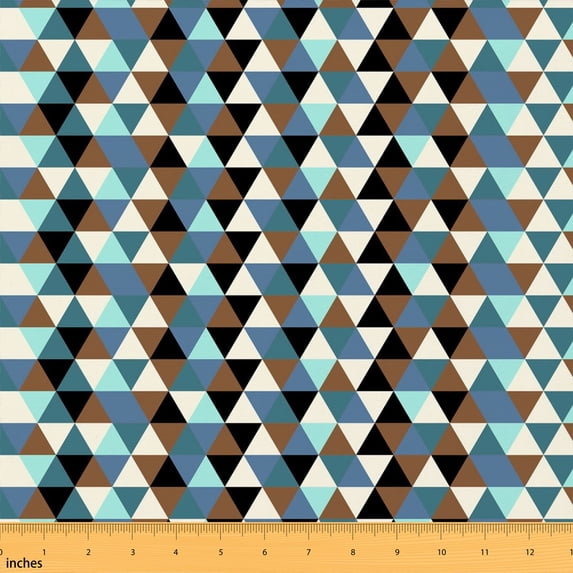 Manfei Minimalist Rectangle Fabric by the Yard 3 Yards, Modern Patchwork Room Decor Fabric by the Yard, Slate Blue Brown