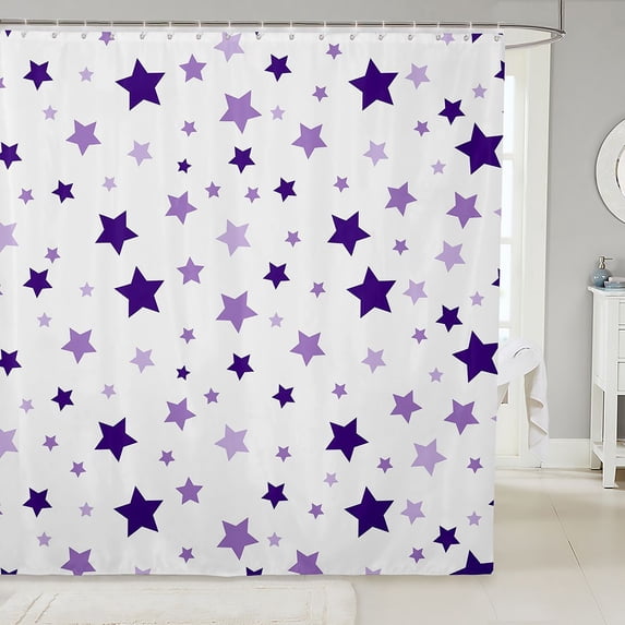 Manfei Minimalist Stars Shower Curtain 72Wx72L,Cute Cartoon Themed Bathroom Curtain,Purple White