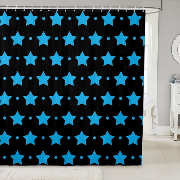 Manfei Minimalist Stars Shower Curtain 72Wx72L,Cute Polka Dot Bathroom Curtain,Black Blue