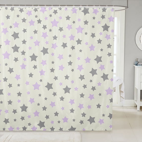 Manfei Minimalist Stars Shower Curtain 72Wx72L,Sprinkle Print Bathroom Curtain,Gray Purple