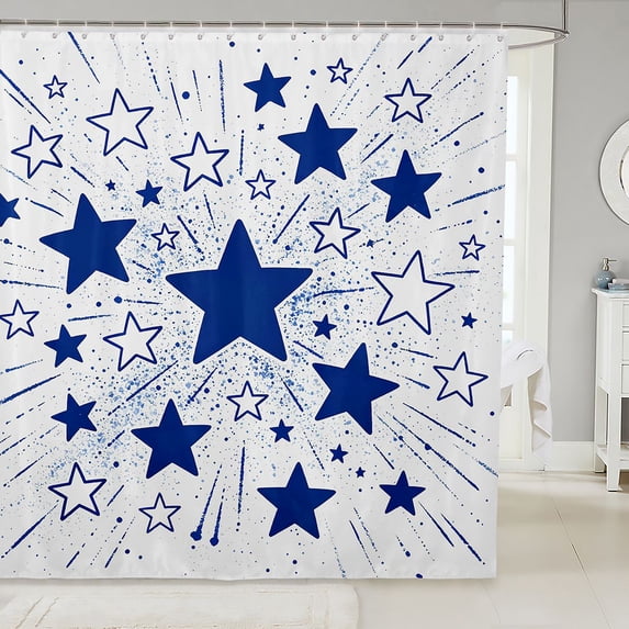 Manfei Minimalist Stars Shower Curtain 72Wx84L,Abstract Stripes Bathroom Shower Curtain,Blue White
