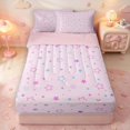 thumbnail image 1 of Manfei Minimalist Stars Zipper Queen Comforter Set with Fitted Sheet and 2 Pillowcases,Cute Cartoon Heart Zipper Bedding Set,White Pink,Pink Reversible,4pcs, 1 of 8