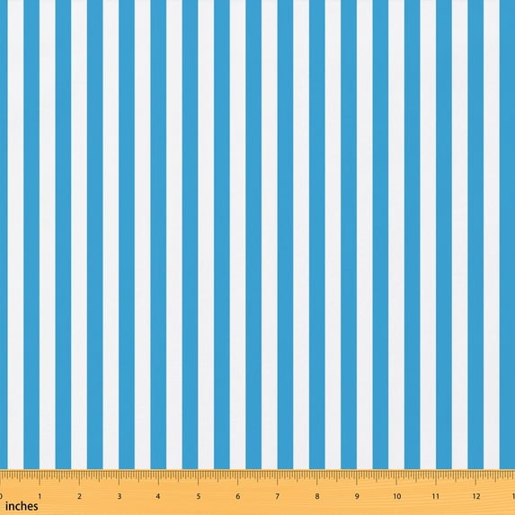 Manfei Minimalist Stripe Fabric by the Yard 2 Yards, Colorful Geometric Sewing Fabric, Cerulean White