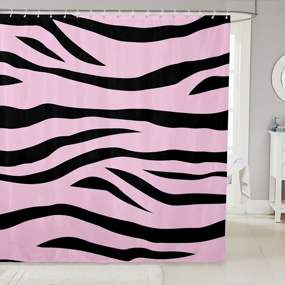 Manfei Minimalist Tiger Print Shower Curtain 72Wx72L, Cartoon Abstract Bathroom Curtain, Black Pink