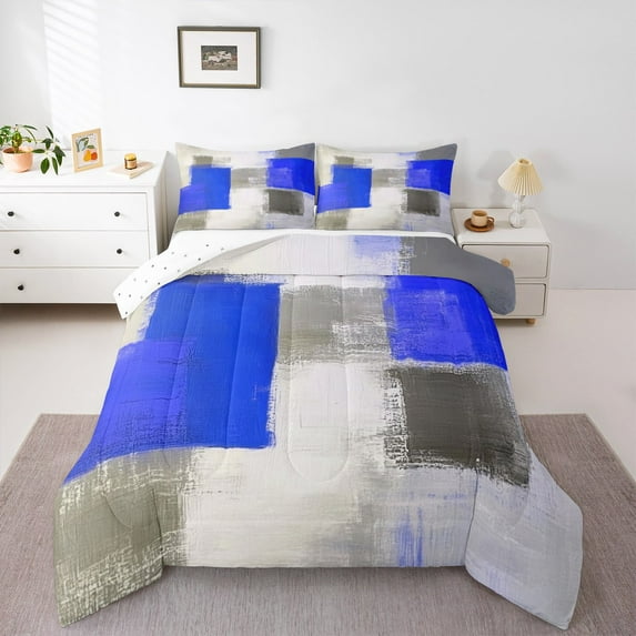 Manfei Minimalist Watercolor 3-Piece Full Size Comforter Sets,Abstract Geometric Bedding Comforter Set,Vintage Gradient Lightweight Bedding Sets,Microfiber Ombre Bedroom Decoration,Reversible