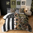 thumbnail image 1 of Manfei Minimalst Camo Deer Bed Spread Queen, Contemporary Art US Flag Queen Coverlet Set, Coyote Brown, 3-Piece, 1 Quilt and 2 Pillowcases, 1 of 7