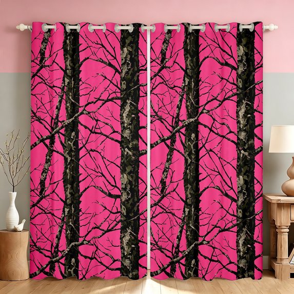 Manfei Minimalst Camouflage Curtains and Drapes Pack of 2 (52x63 Each), Contemporary Art Camo Black Out Curtains, Pink