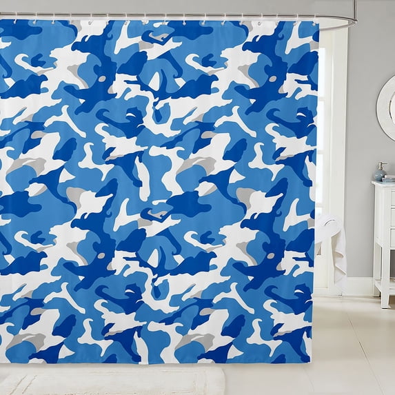 Manfei Minimalst Camouflage Shower Curtain 72Wx72L, Contemporary Art Camo Shower Curtain 72Wx72L, Sky Blue