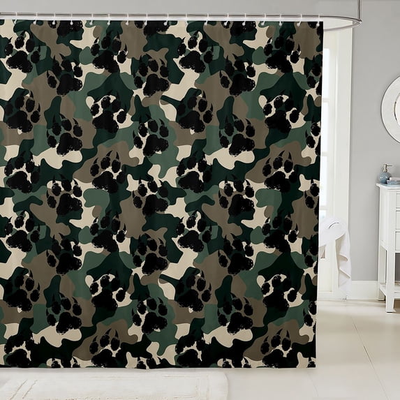 Manfei Minimalst Camouflage Shower Curtain 72Wx72L, Countryside Bear Paw Print Shower Curtain 72Wx72L, Urban Gray