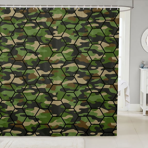 Manfei Minimalst Camouflage Shower Curtain 72Wx78L, Contemporary Art Camo Bath Curtain, Olive Green