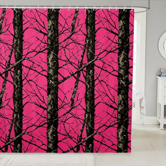 Manfei Minimalst Camouflage Shower Curtain 72Wx78L, Contemporary Art Camo Bath Curtain, Pink