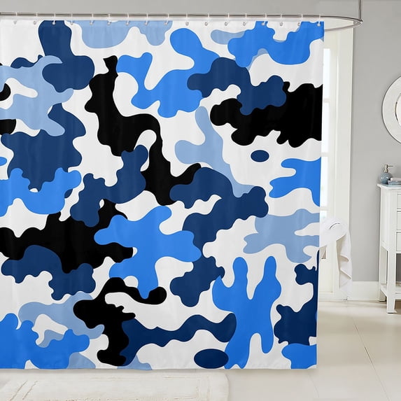 Manfei Minimalst Camouflage Shower Curtain 72Wx78L, Contemporary Art Camo Bath Curtain, Steel Blue