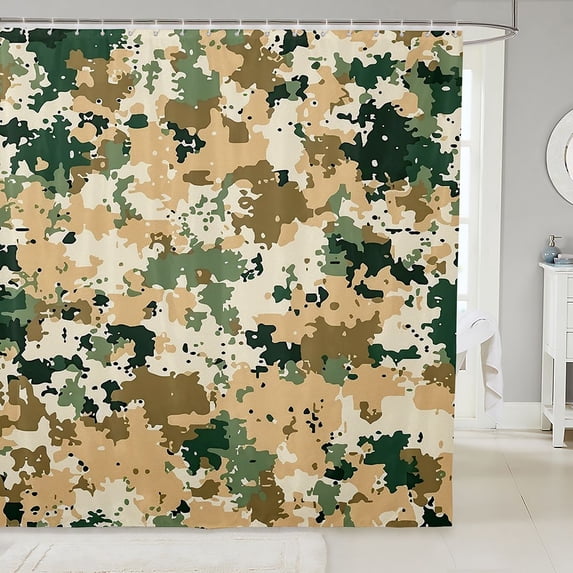 Manfei Minimalst Camouflage Shower Curtain 72Wx84L, Countryside Camo Bathroom Shower Curtain, Sage Green