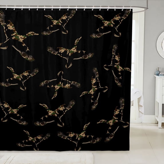 Manfei Minimalst Duck Camo Shower Curtain 72Wx84L, Contemporary Art Camouflage Bathroom Shower Curtain, Black Olive