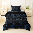 thumbnail image 1 of Manfei Modern 3D Square Twin Comforter Sets, Neon Glow Bedding Set, Black Blue, Black Reversible 2pcs, 1 Comforter and 1 Pillowcase, 1 of 6