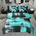 thumbnail image 1 of Manfei Modern Abstract Art 7-Piece Bedding Comforter Set,Contemporary Brush Design King Bedding Sets,Cyan Black Bed Sheets For Girls,Breathable Home Decor Reversible, 1 of 9
