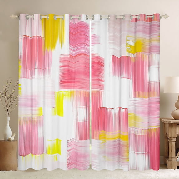 Manfei Modern Abstract Art Curtains Pack of 2 (42x84 Each),Oil Painting Curtains Blackout,Pink Yellow White Bedroom Curtains For Girls,Breathable Home Decor
