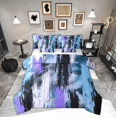 thumbnail image 1 of Manfei Modern Abstract Art Twin Bedding Sets 7-Piece, Blue Purple Stripes Geometric Bedding Comforter Set, Oil Printing Reversible Sheet Sets, Super Cozy Room Decor, 1 of 7