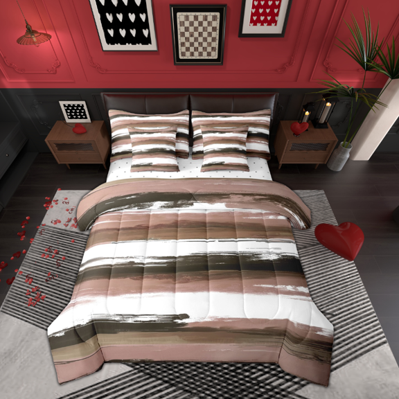 Manfei Modern Abstract Geometric 7-Piece Twin Bedding Sets,Geometric Stripes Bedding Comforter Set,Wwhite Brown Graffiti Sheet Sets For Men Women,Ultra Soft Home Decor Reversible