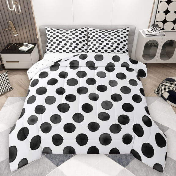 Manfei Modern Abstract Geometric Bedding Comforter Set,Circle Circular Print Twin Comforter Sets,Black Polka Dots Bedding Set For Men Women,Super Cozy Room Decor Reversible,2 Pieces