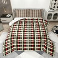 thumbnail image 1 of Manfei Modern Abstract Geometric Bedding Comforter Set,Vintage Checkered Grid Twin Comforter Sets,Red Beige Stripes Bedding Set For Girls Boys,Super Cozy Room Decor Reversible,2-Piece, 1 of 8