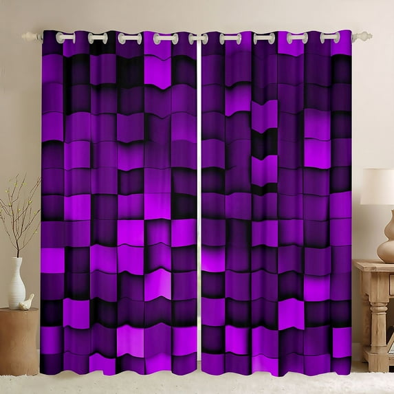 Manfei Modern Abstract Geometric Curtains Pack of 2 (42x84 Each),Vintage Checkered Grid Curtains Blackout,Purple Classic Plaid Bedroom Curtains For Girls Boys,Super Cozy Room Decor