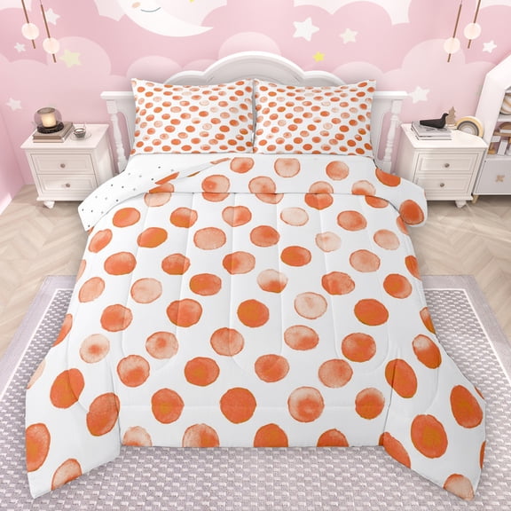 Manfei Modern Abstract Geometric Queen Comforter Set,Circle Circular Print Bedding Sets,Orange Polka Dots Bedding Comforter Set For Men Women,Super Cozy Room Decor Reversible,3 Pieces