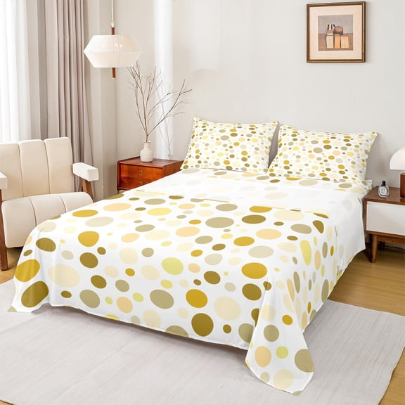 Manfei Modern Abstract Geometric Twin Sheet Sets,Circle Circular Print Twin Fitted Sheet,Beige Polka Dots Flat Sheet For Men Women,Super Cozy Room Decor,3-Piece