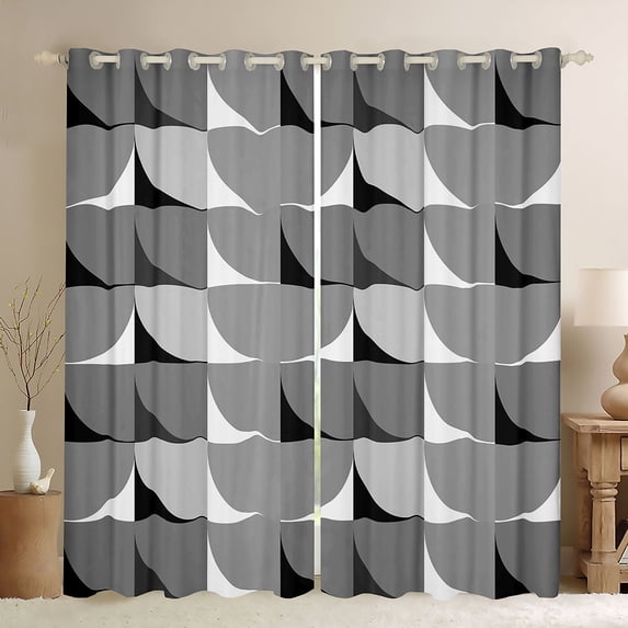 Manfei Modern Abstract Half Circle Blackout Curtains, Geometric Square Block Curtains Pack of 2 (42x84 Each), Gray Black White