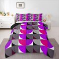 thumbnail image 1 of Manfei Modern Abstract Half Circle Queen Comforter Set, Geometric Square Block Comforter Sets Queen, Purple Gray Black, Black Reversible 3pcs, 1 Comforter and 2 Pillowcases, 1 of 6