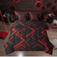 thumbnail image 1 of Manfei Modern Abstract Lines Bedding Comforter Set 7pcs, Red Black Queen Bedding Sets, Geometry Aesthetic Queen Sheet Sets, Breathable Room Decor, 1 of 7