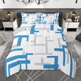thumbnail image 1 of Manfei Modern Abstract Ombre Queen Comforter Set, Chic Grey Blue Rectangle Plaid Bedding Sets, Teens Adult Female Man Reversible Bedding Comforter Set, Luxury Bedroom Decor, 3-Piece, 1 of 9