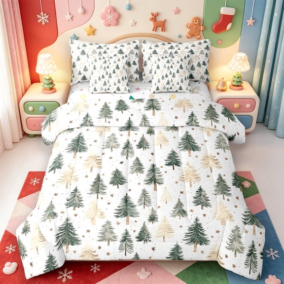Manfei Modern Animals 7-Piece Twin Bedding,Snowy Christmas Candy Cane Bedding Comforter Set,Xmas Reversible