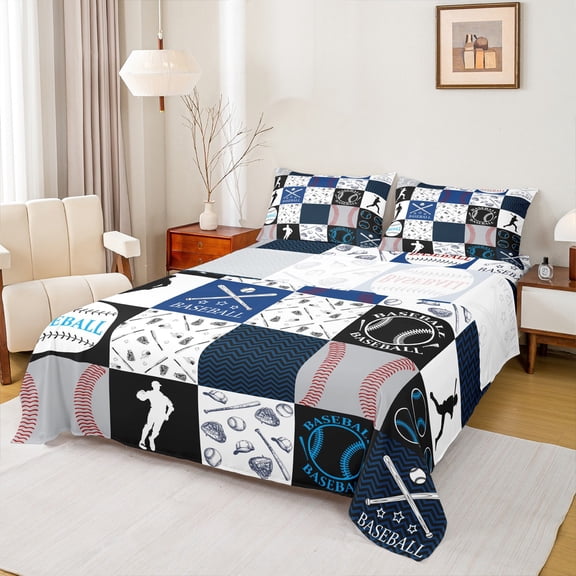 Manfei Modern Baseball Teens Full Size Sheets, Ball Sports Lover Bed Sheets, Cartoon Patchwork Sheet Sets, Ultra Soft Home Decor, 4pcs