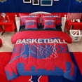 thumbnail image 1 of Manfei Modern Basketball Athlete Twin Bedding Sets 7-Piece for Child, Ball Sports Lover Bedding Comforter Set, Red Blue Stripes Lines Reversible Sheet Sets, Breathable Home Decor, 1 of 7