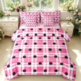 thumbnail image 1 of Manfei Modern Checkered 7-Piece Twin Bedding,Minimalist Polka Dot Bedding Comforter Set,Pink White,Pink Reversible, 1 of 7