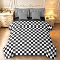 thumbnail image 1 of Manfei Modern Checkered 7pcs Queen Bedding,Geometric Check Bedding Comforter Set Queen,Black White,Black Reversible, 1 of 7