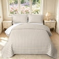 thumbnail image 1 of Manfei Modern Checkered Bed Spread Queen,Geometric Check Queen Coverlet Set,Beige Yellow,3 Pieces,1 Quilt and 2 Pillowcases, 1 of 7
