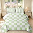 thumbnail image 1 of Manfei Modern Checkered Bed Spread Queen,Geometric Plaid Art Queen Coverlet Set,Green,3 Pieces,1 Quilt and 2 Pillowcases, 1 of 7
